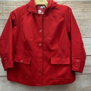 Avenue Red Wool Blend‎ Hooded Coat Button Front Pockets Plus [Size 26/28] NWT